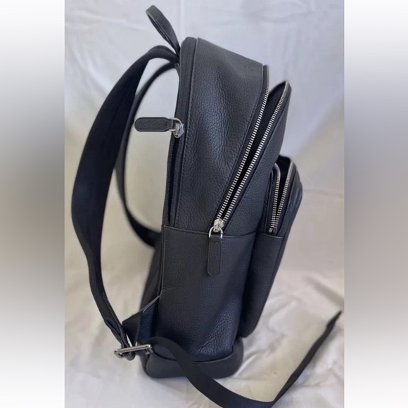 Michael Kors Hudson Logo Stripe Black Pebbled Leather Backpack NWT RARE - Picture 6 of 10